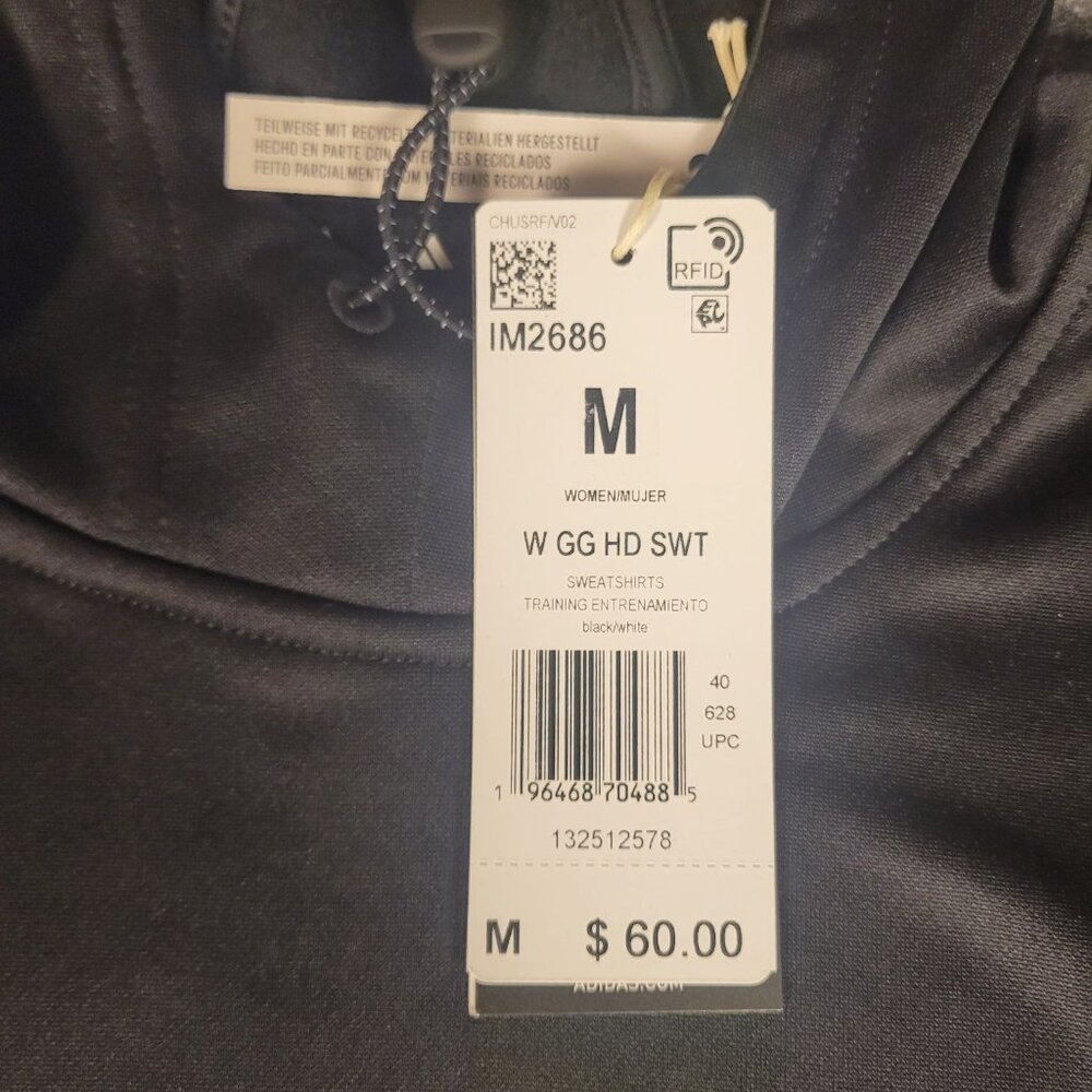 NWT Adidas Fleece Hoodie Women's M Black Game & Go Aeroready - Picture 3 of 9